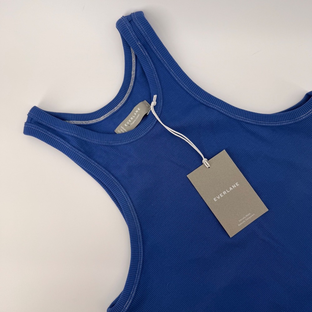 Everlane Organic Cotton Ribbed Cut-Off Tank Blue Large New With Tags